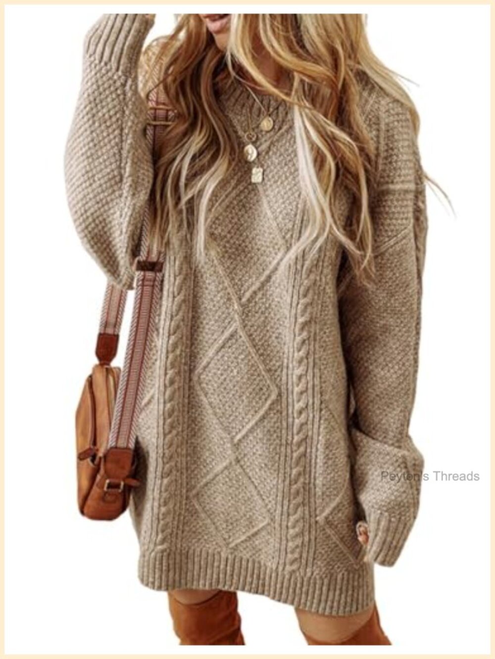 Cable Knit Sweater Dress Crew Neck Long Sleeve Mini Pullover